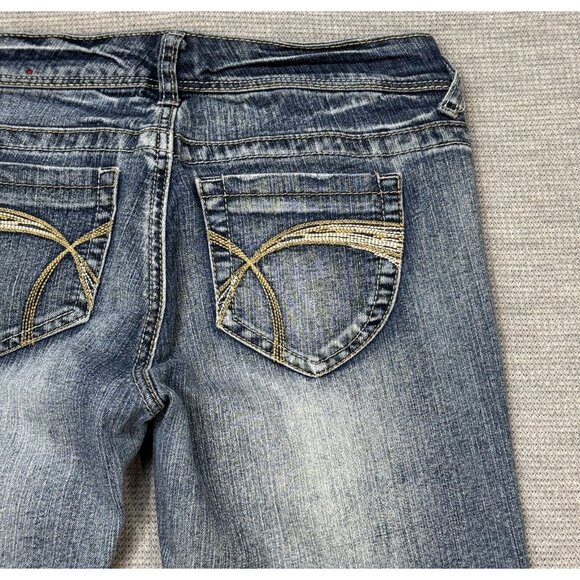 Reign Womens Blue Denim Skinny Leg Jeans Low Rise Stretch Pockets Size Curvy 3 - Picture 5 of 14